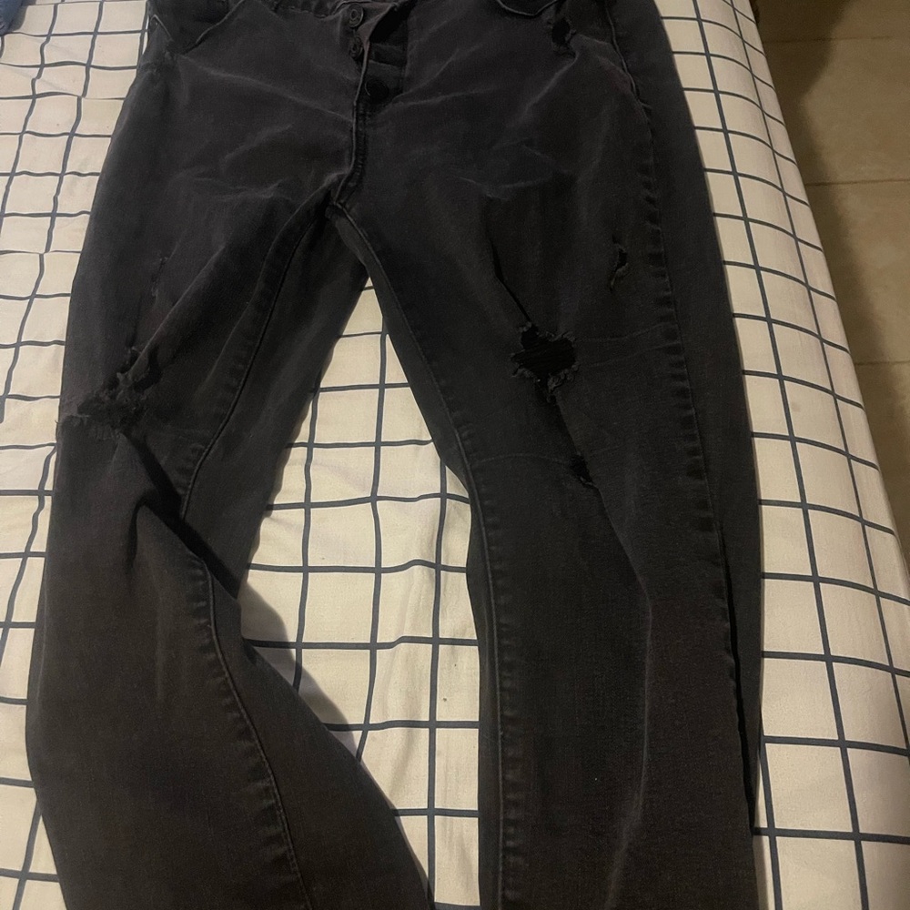 Men's Charcoal Distressed Skinny Jeans
